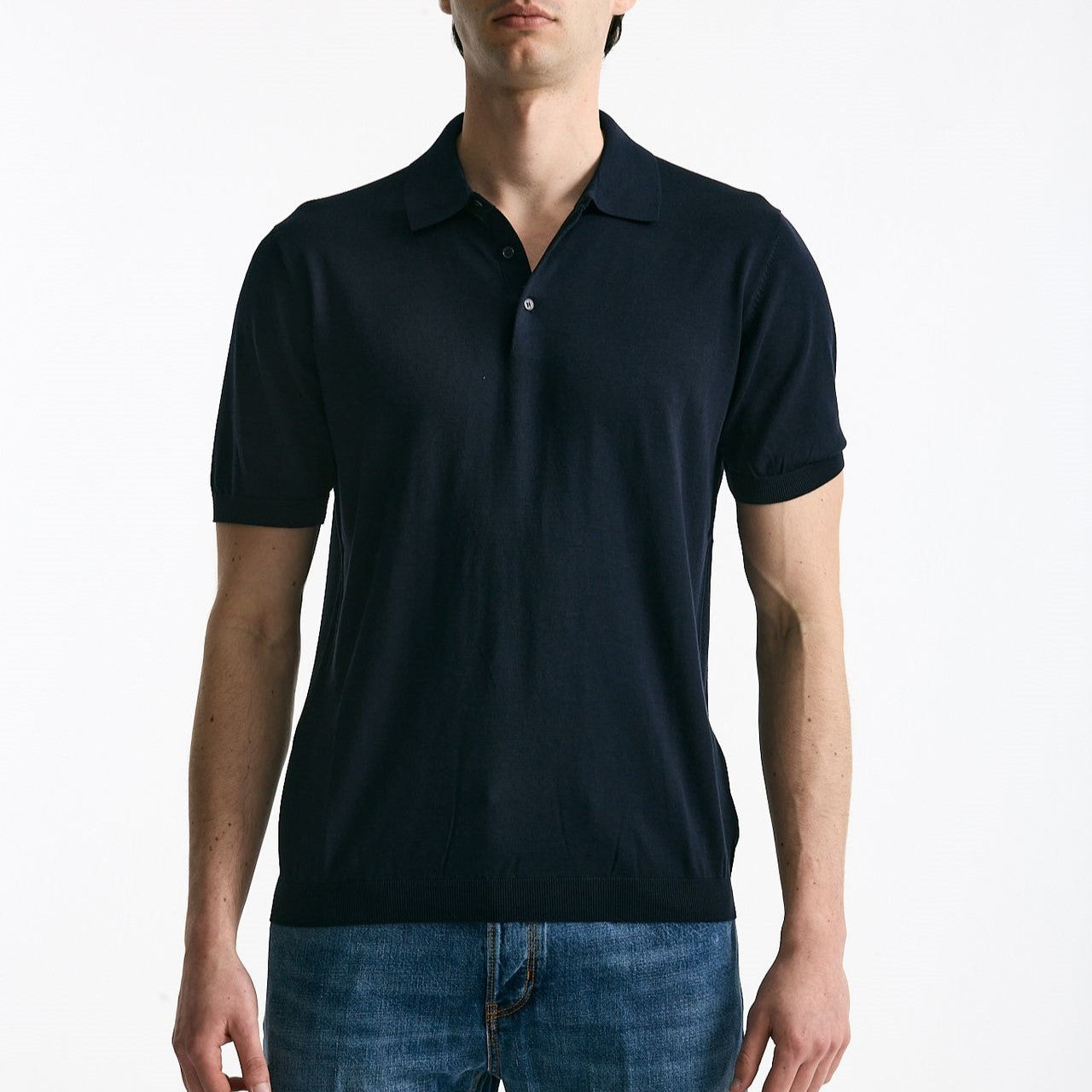 Polo in seta e cotone blu men Kangra - 6