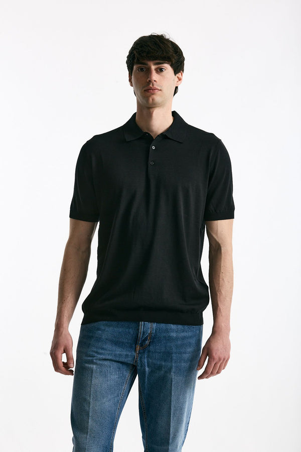 Polo in seta e cotone nero men Kangra