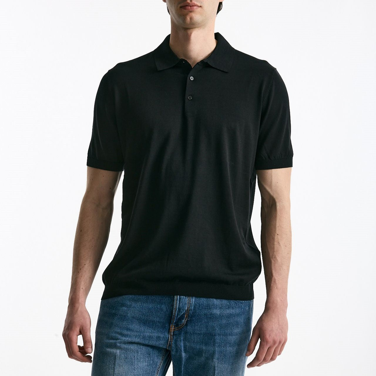 Polo in seta e cotone nero men Kangra - 6