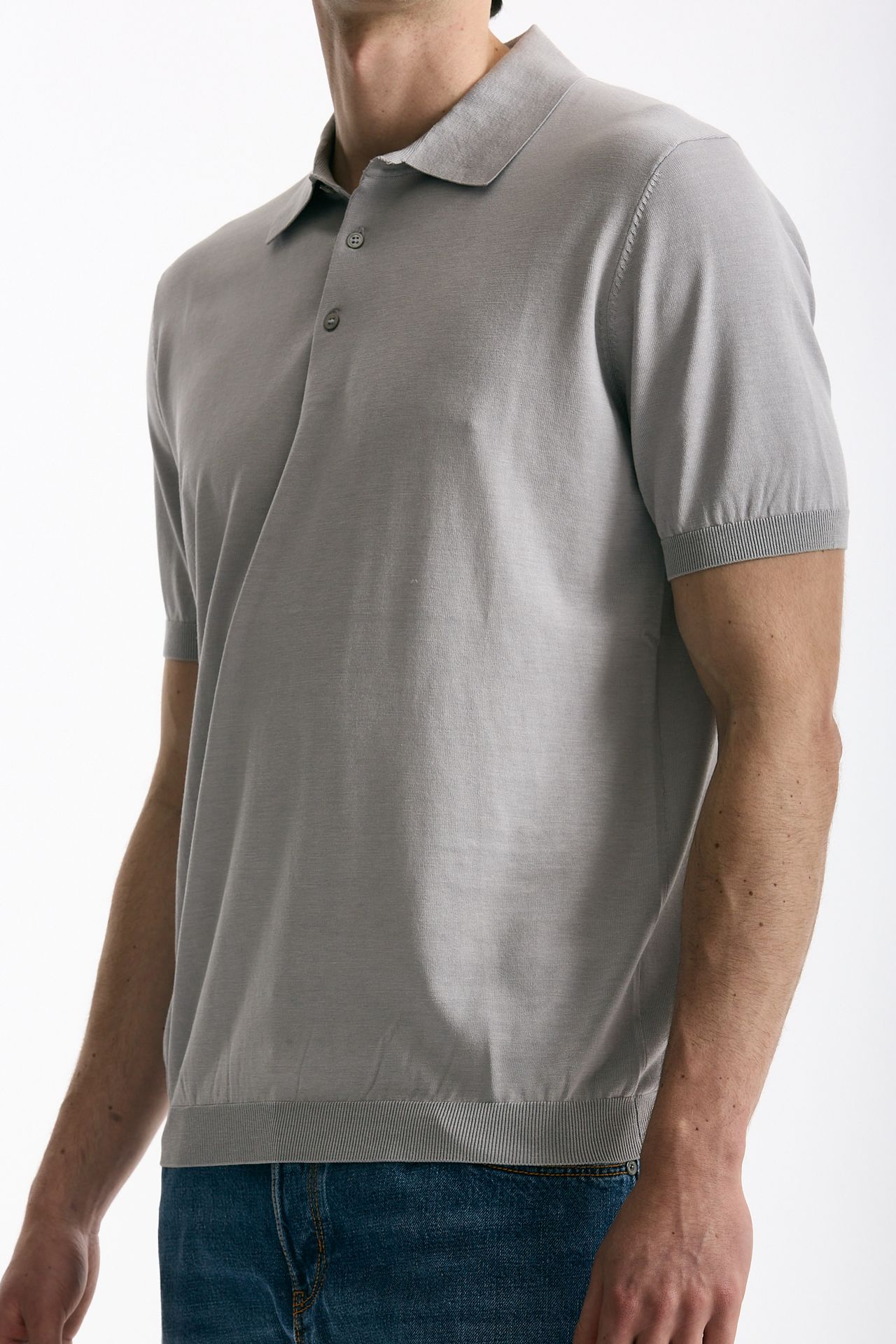 Polo in seta e cotone grigio men Kangra - 2