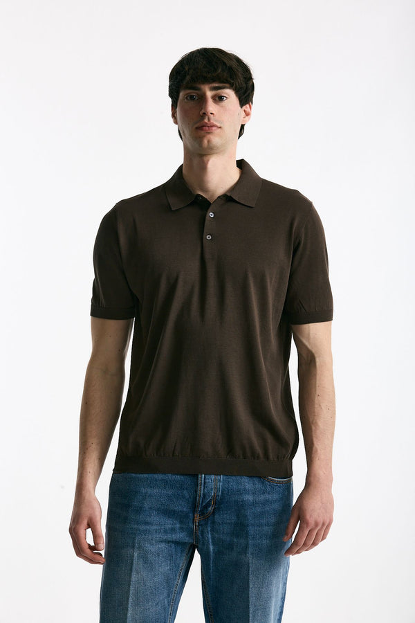 Polo in seta e cotone marrone men Kangra