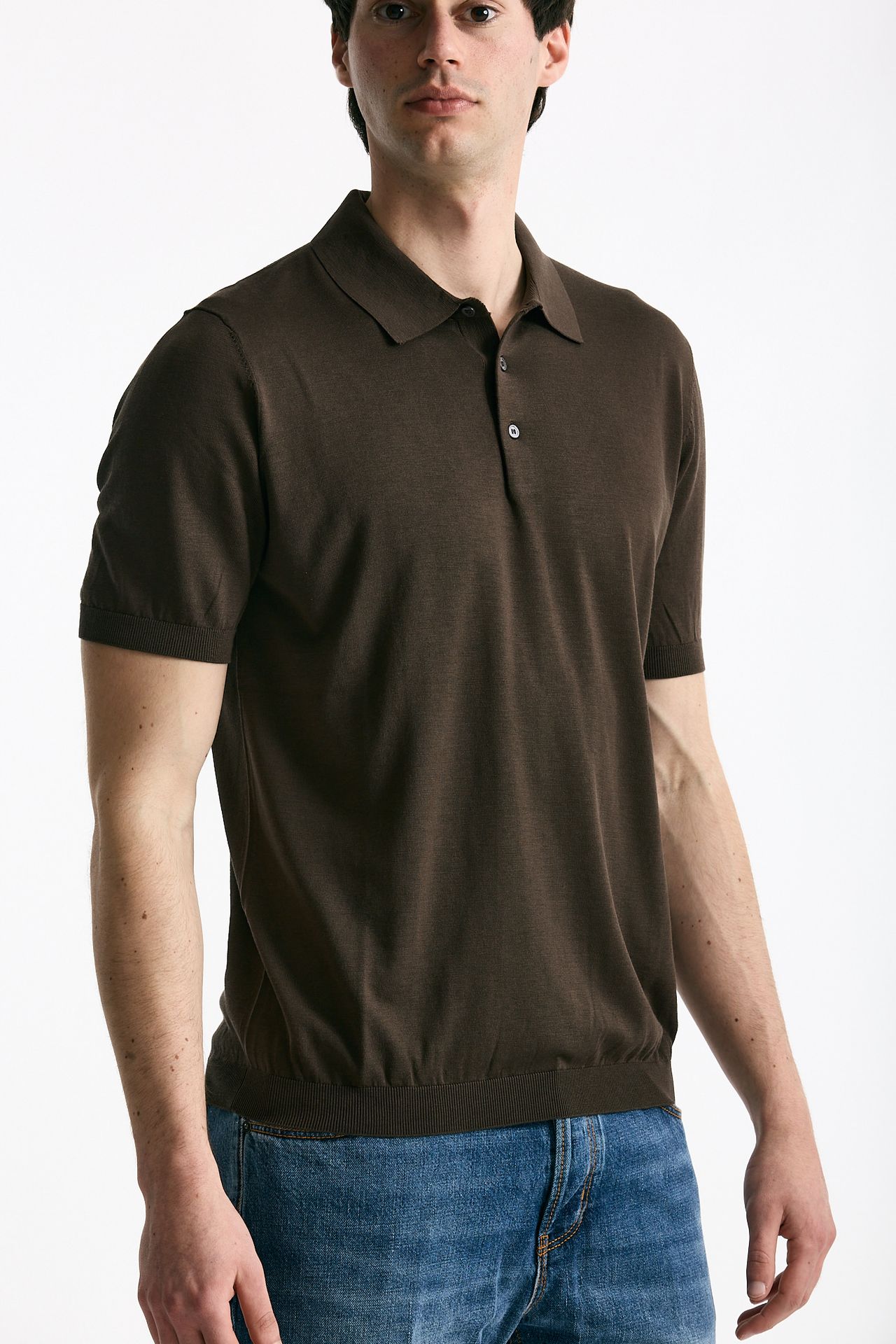 Polo in seta e cotone marrone men Kangra - 2