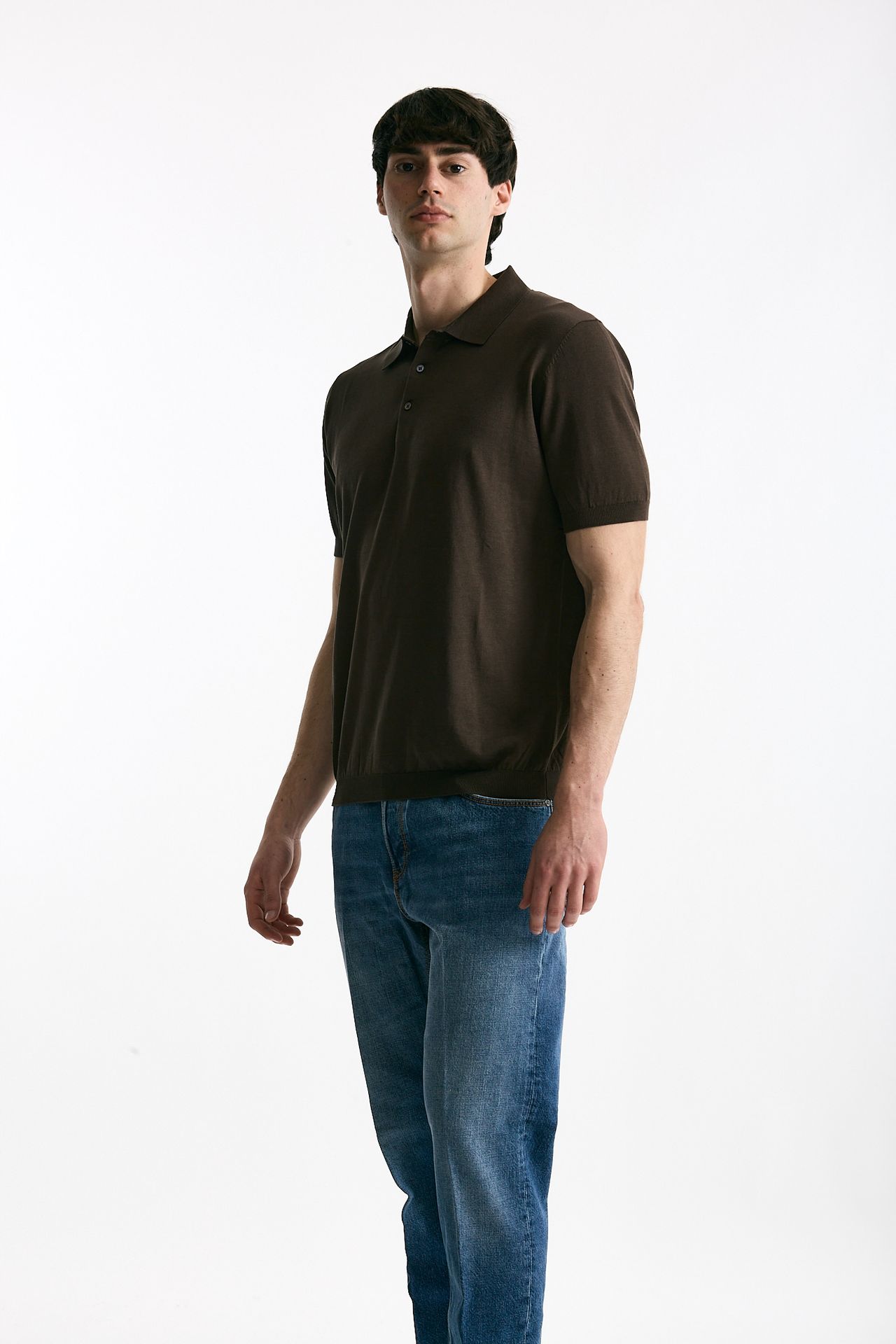 Polo in seta e cotone marrone men Kangra - 4