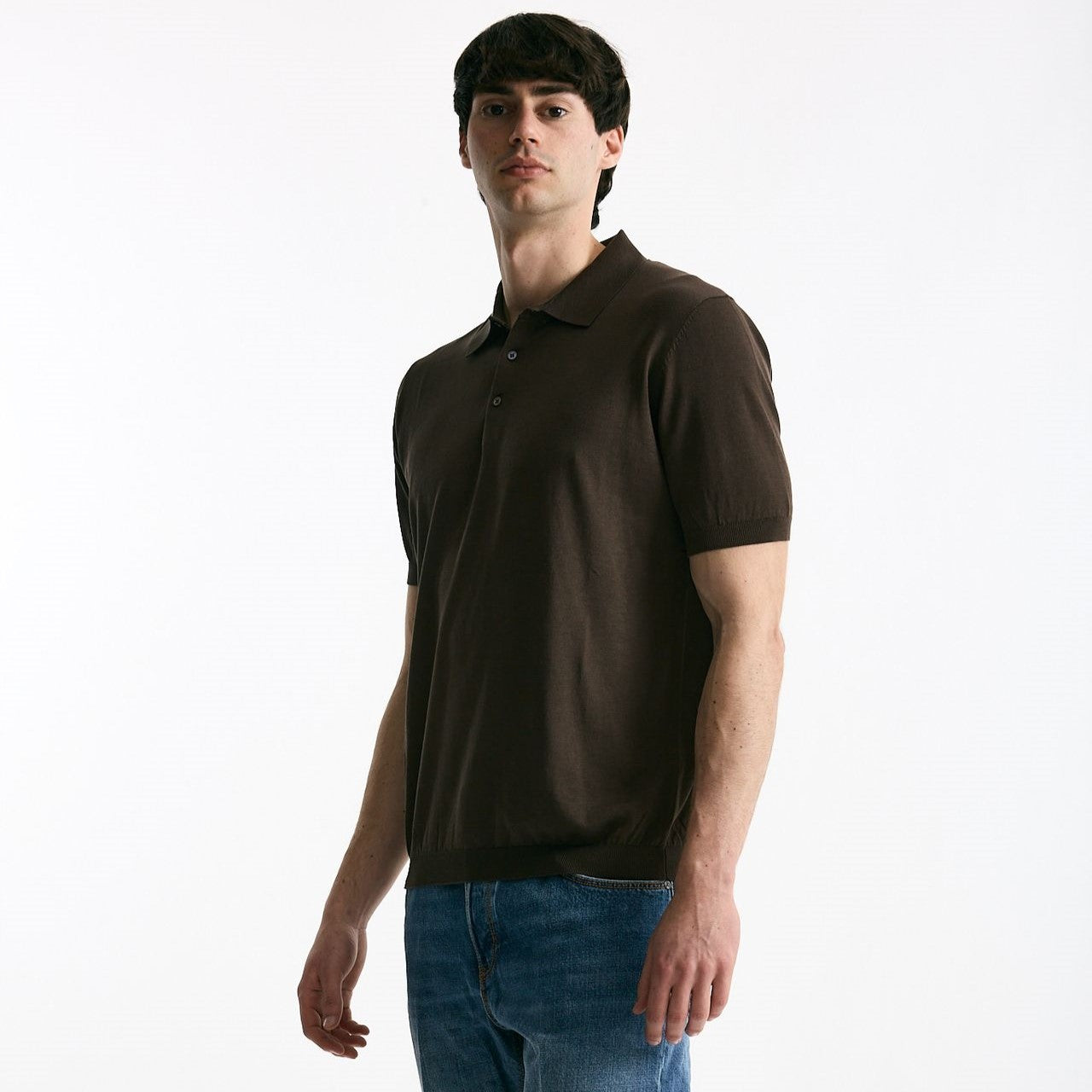 Polo in seta e cotone marrone men Kangra - 6