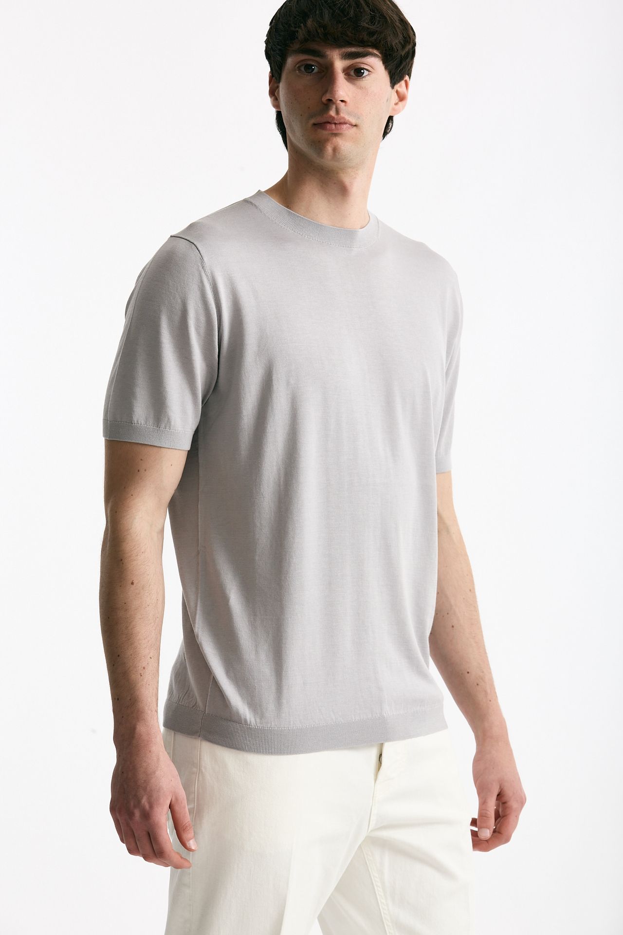 T shirt in seta e cotone grigio chiaro men Kangra - 1