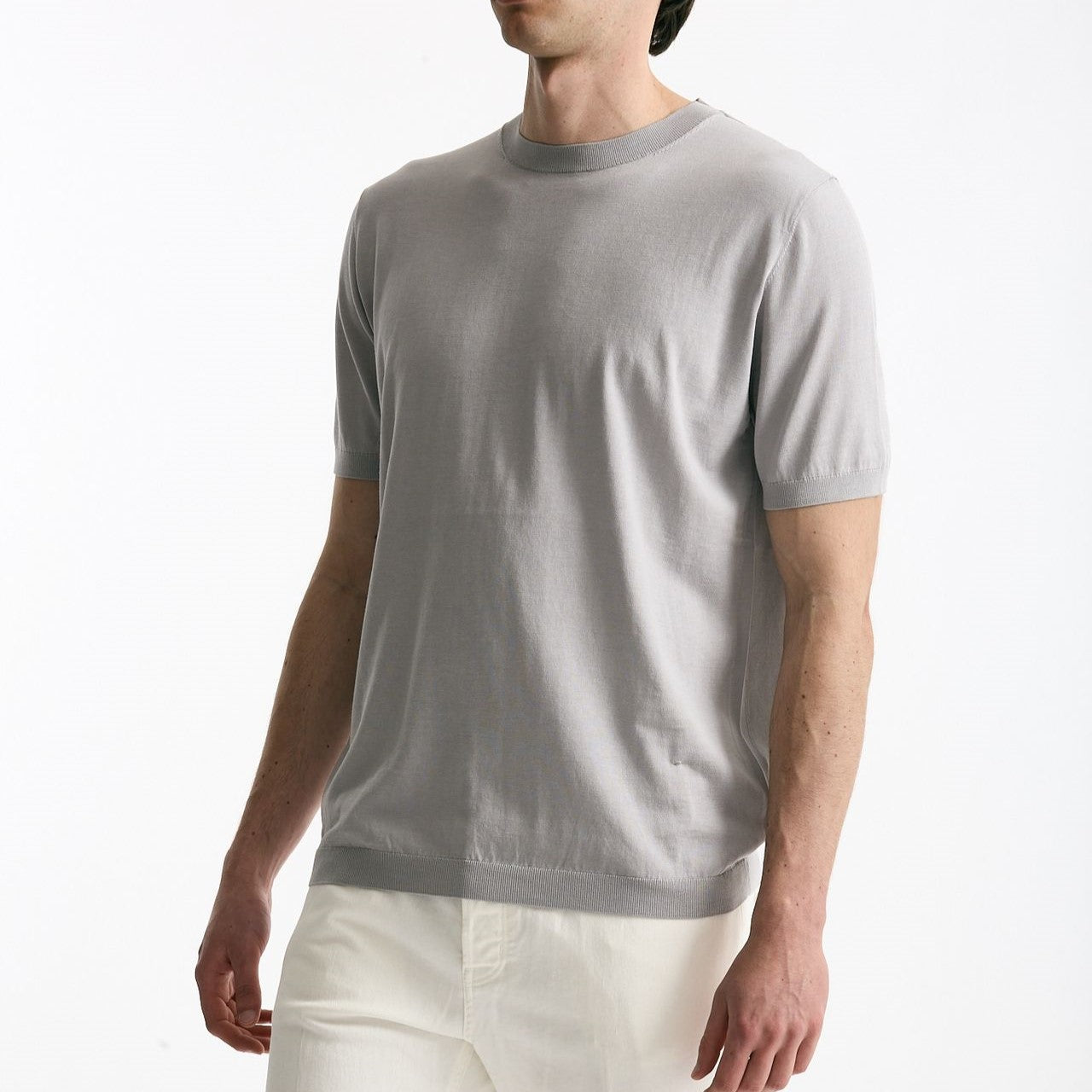 T shirt in seta e cotone grigio chiaro men Kangra - 6