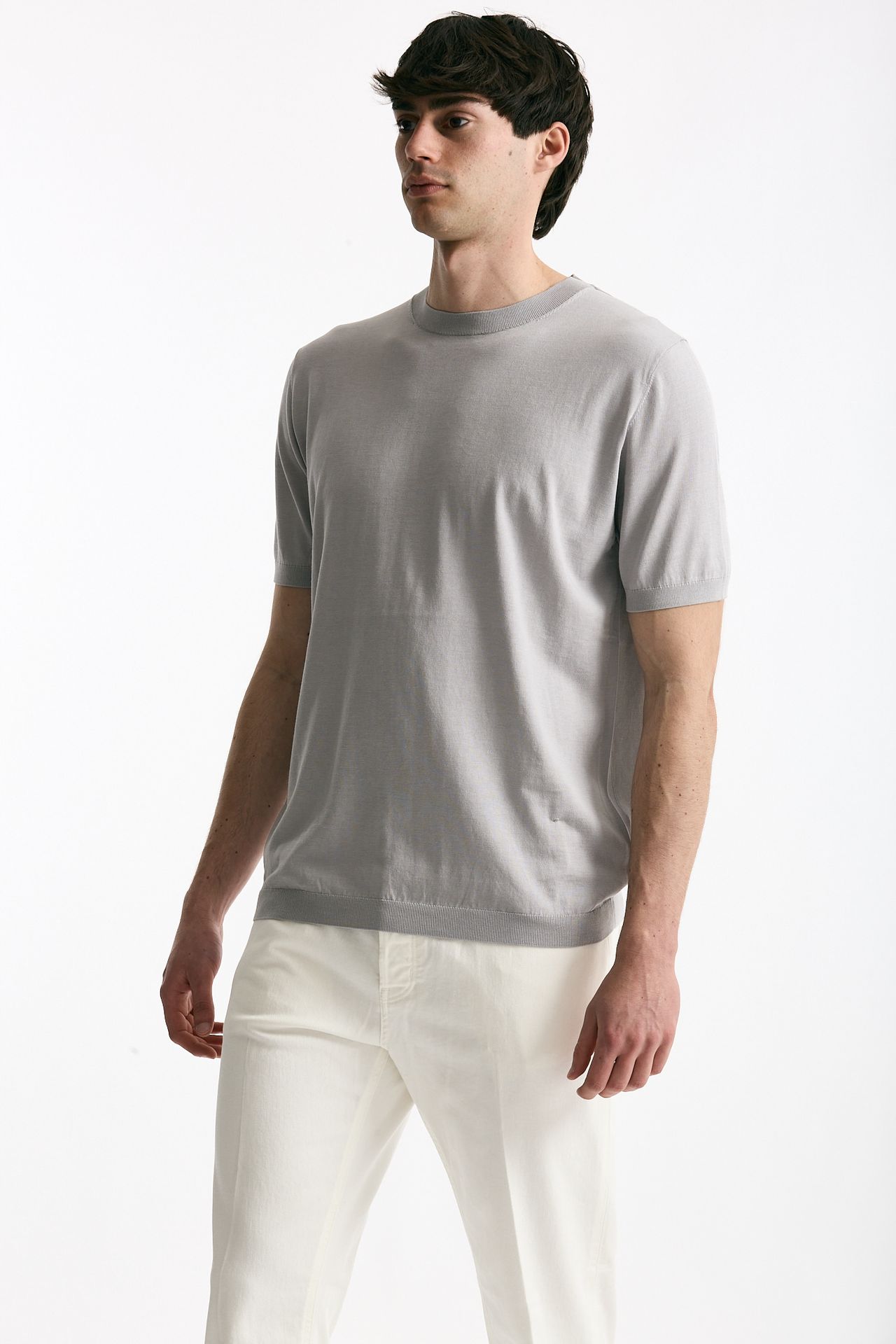 T shirt in seta e cotone grigio chiaro men Kangra - 4