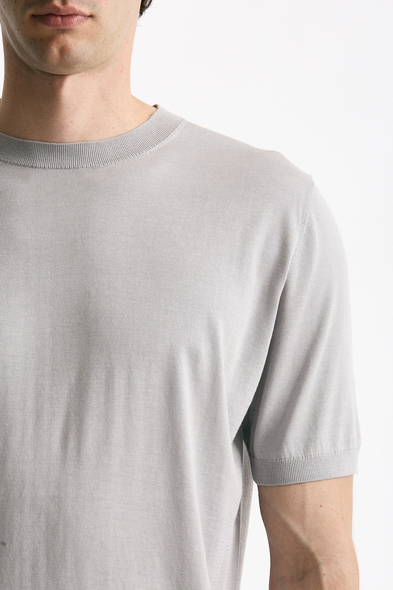 T shirt in seta e cotone grigio chiaro men Kangra - 5