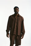 Camicia in viscosa e lino marrone men Laneus - 2