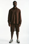Camicia in viscosa e lino marrone men Laneus - 3