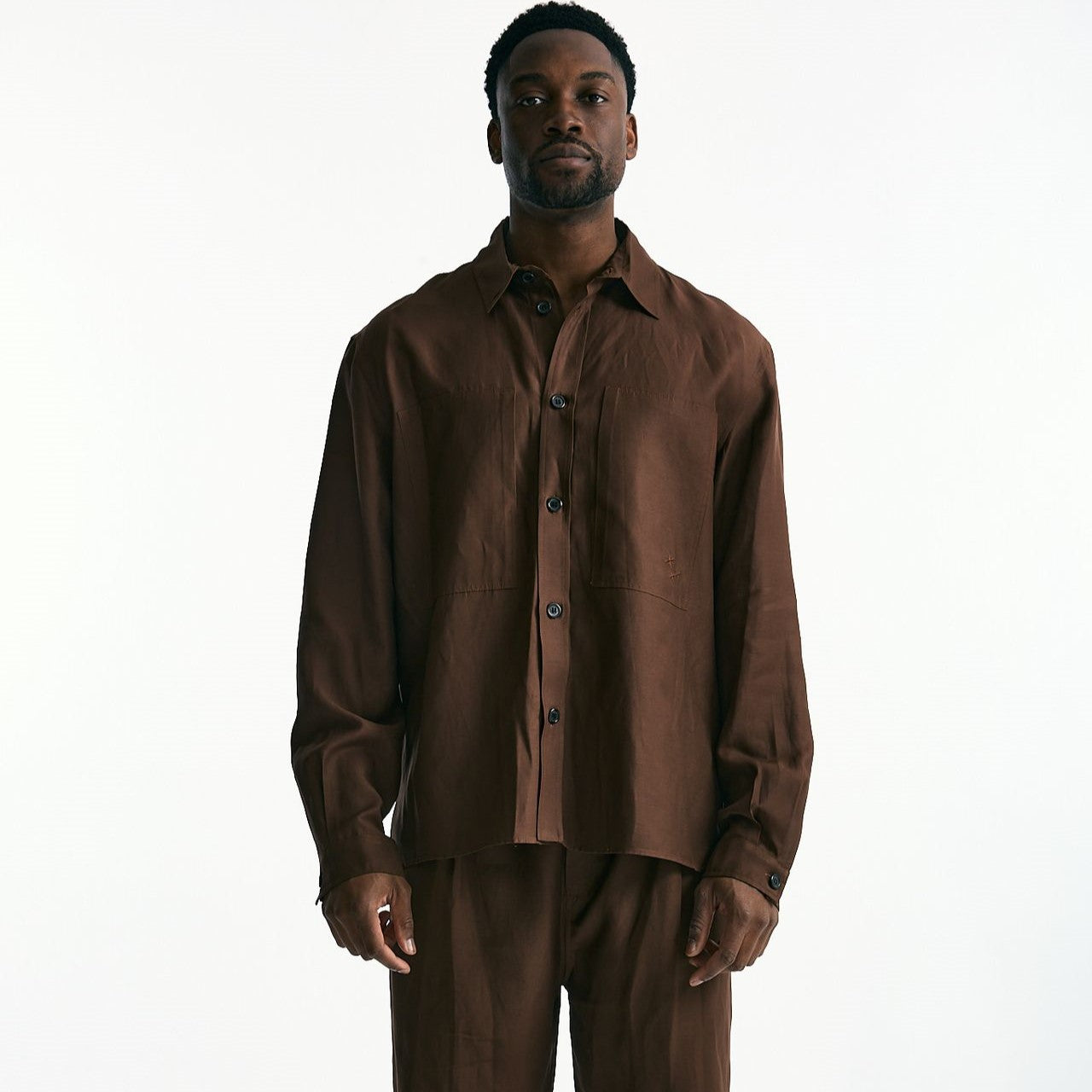 Camicia in viscosa e lino marrone men Laneus - 9