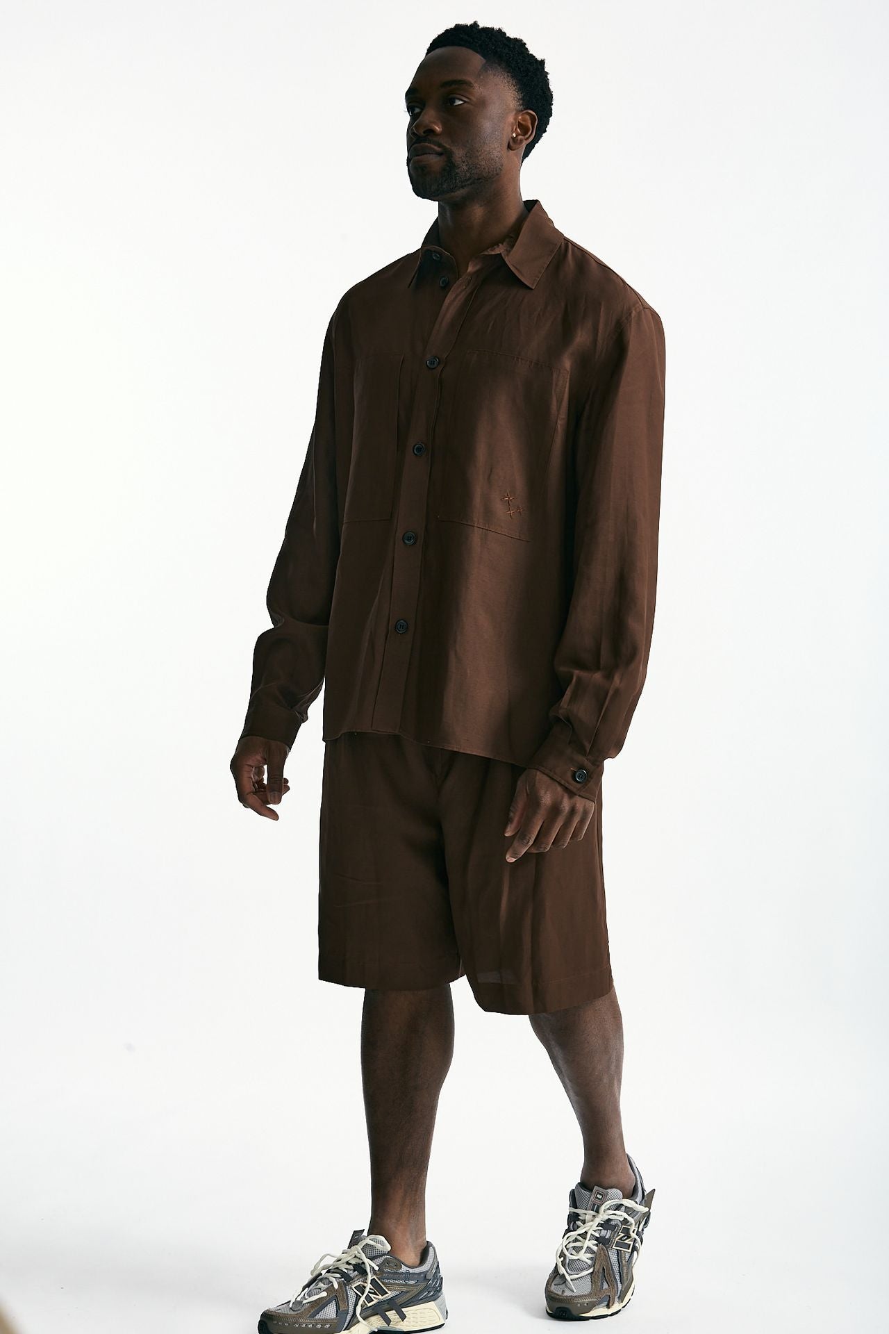 Camicia in viscosa e lino marrone men Laneus - 4