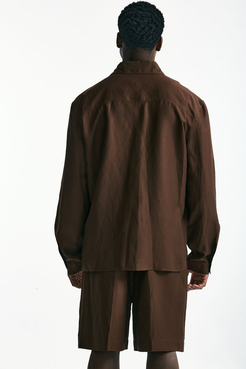Camicia in viscosa e lino marrone men Laneus - 6