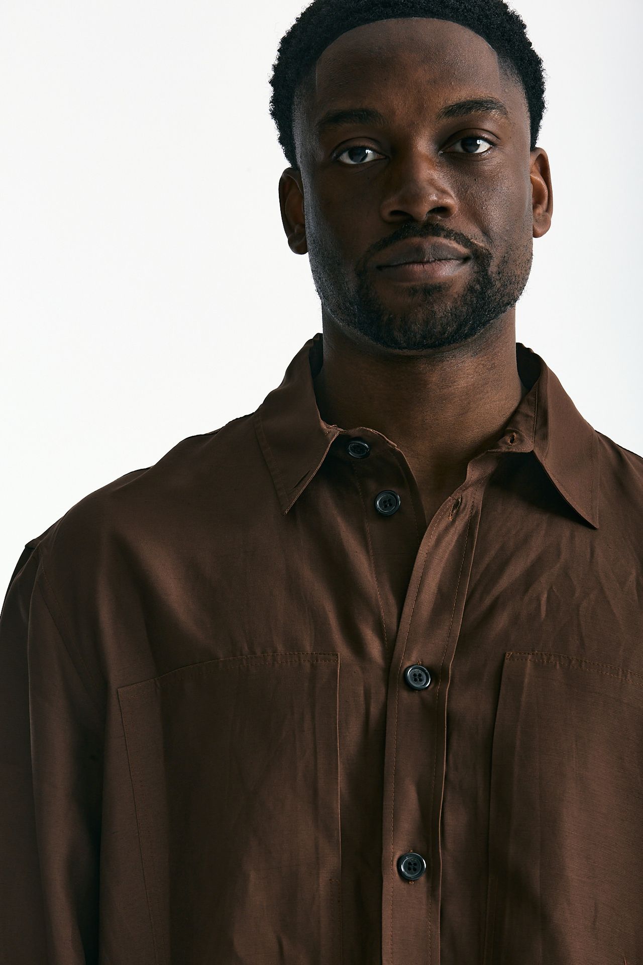 Camicia in viscosa e lino marrone men Laneus - 8