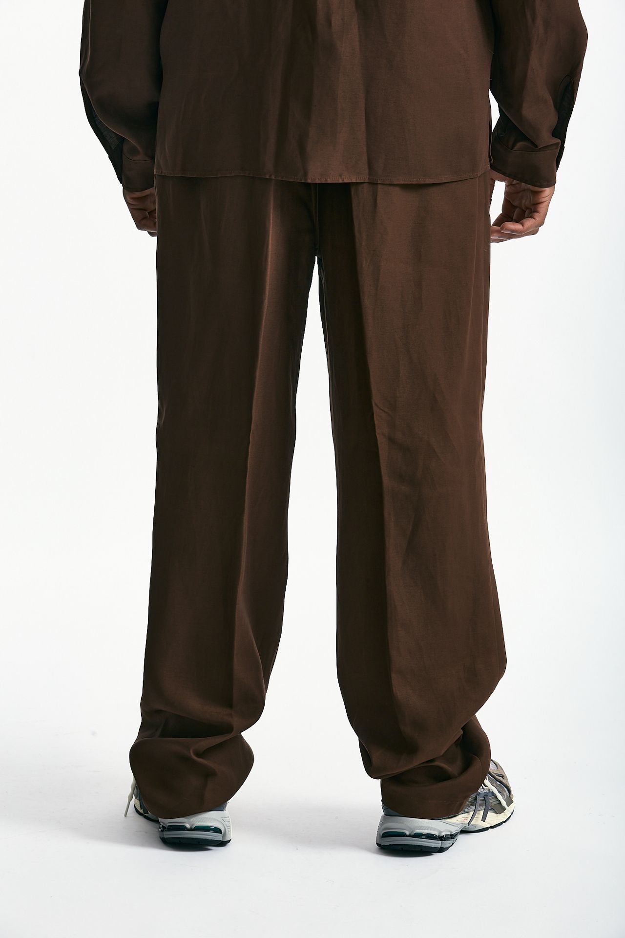 Pantalone in viscosa e lino marrone men Laneus - 2