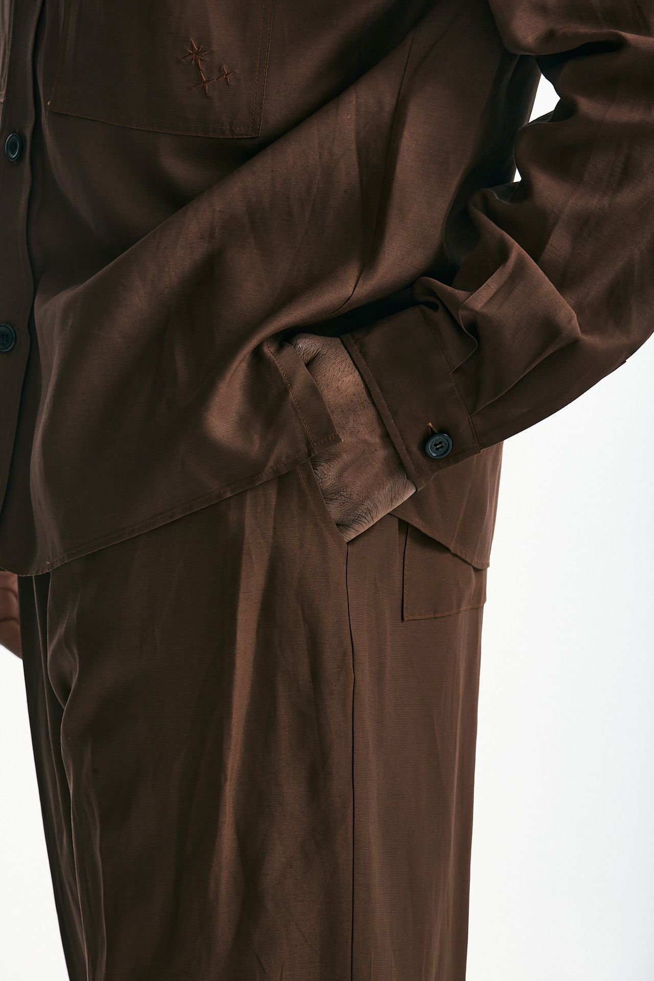 Pantalone in viscosa e lino marrone men Laneus - 5
