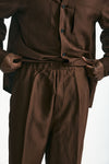 Pantalone in viscosa e lino marrone men Laneus - 6