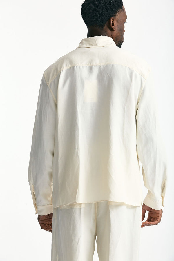 Camicia in viscosa e lino panna men Laneus