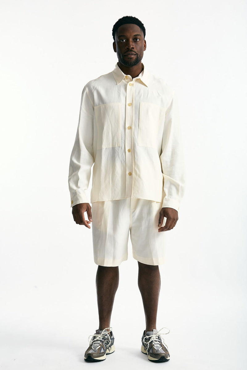Camicia in viscosa e lino panna men Laneus - 3