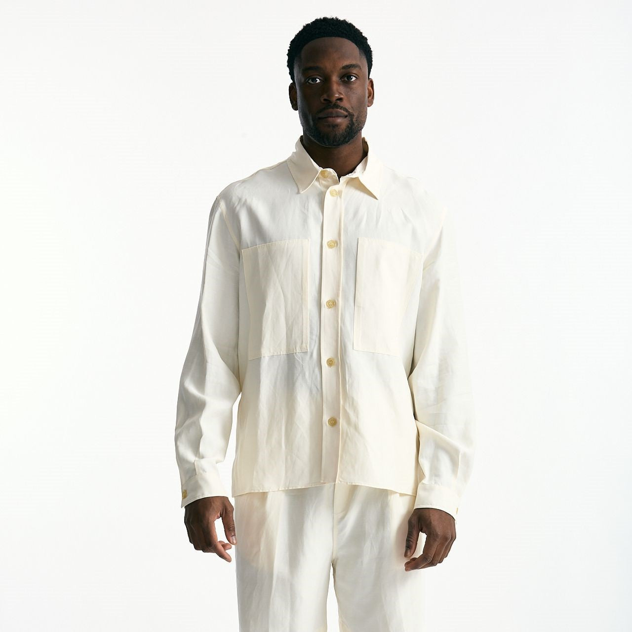 Camicia in viscosa e lino panna men Laneus - 8