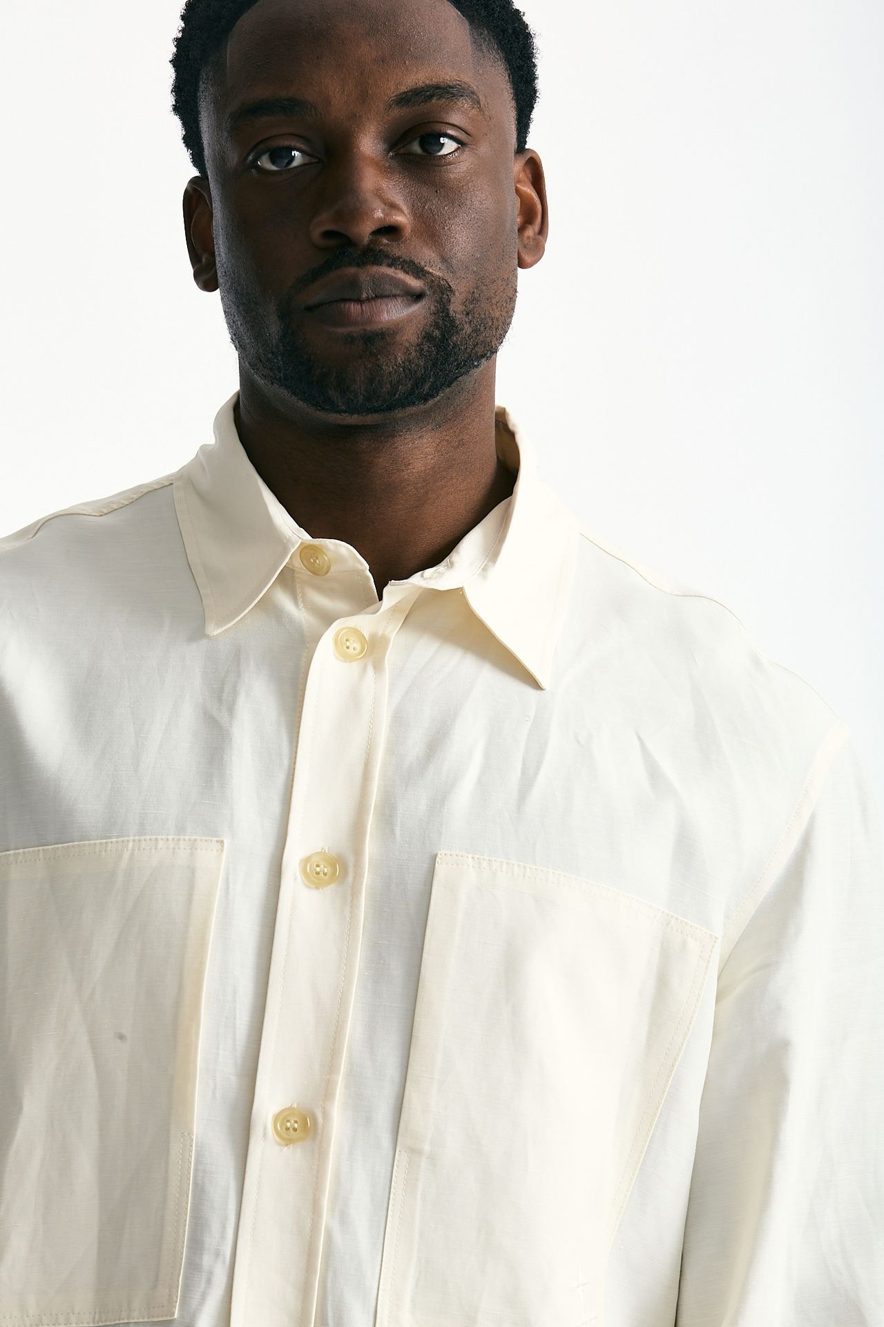 Camicia in viscosa e lino panna men Laneus - 6