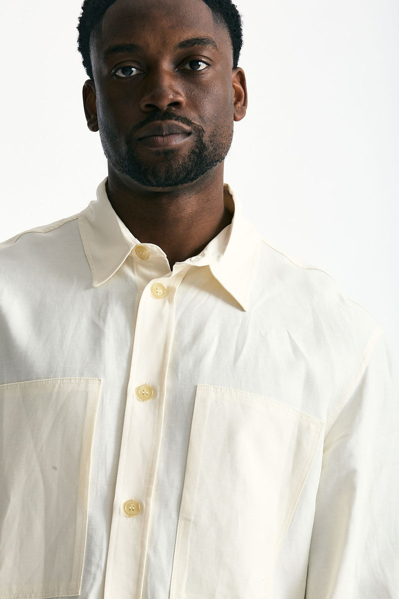 Camicia in viscosa e lino panna men Laneus - 6