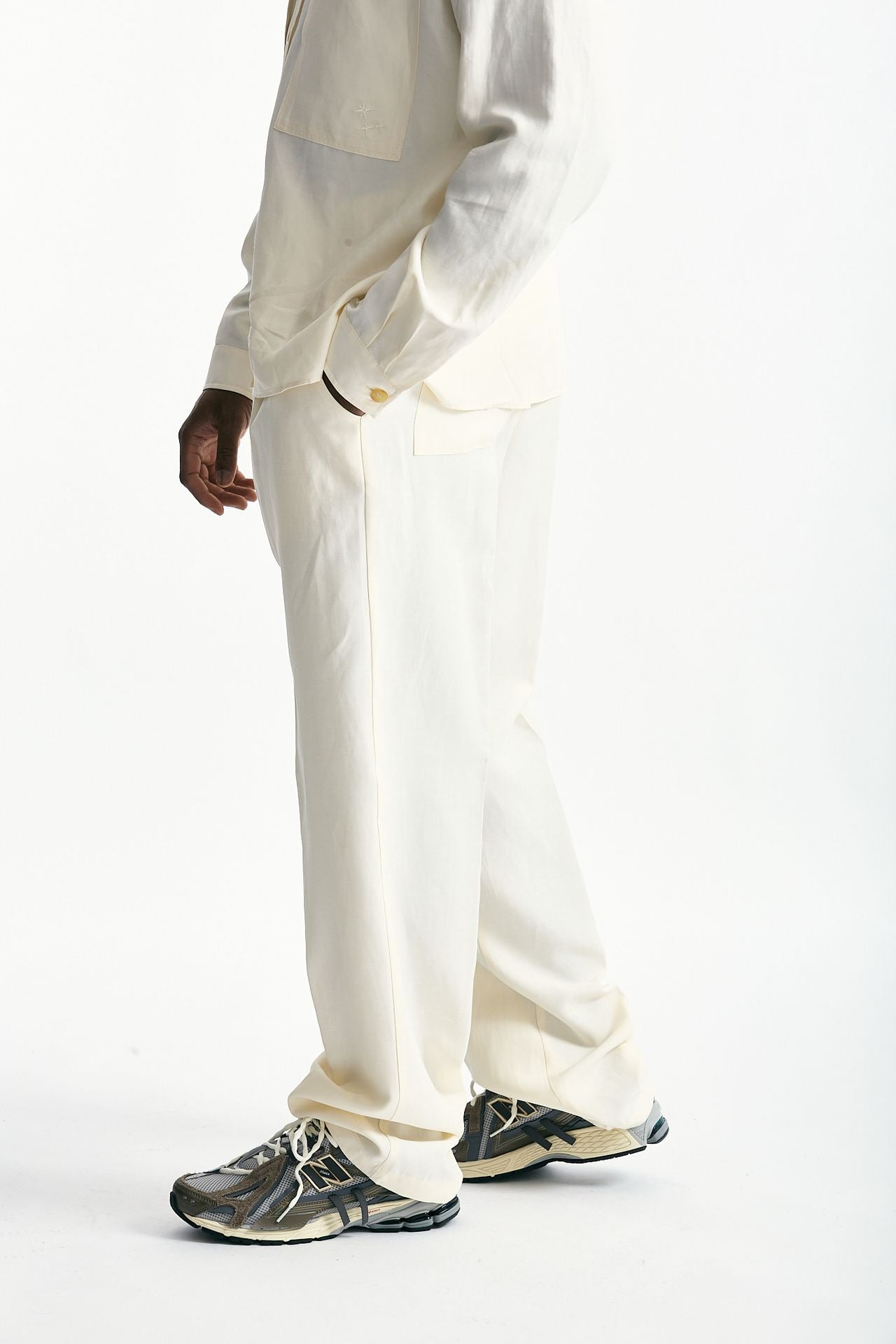 Pantalone in viscosa e lino panna men Laneus - 3