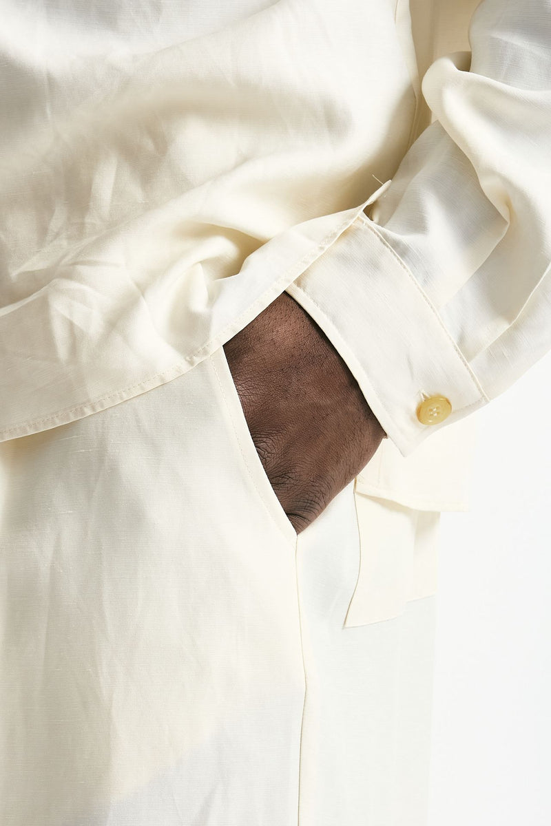 Pantalone in viscosa e lino panna men Laneus - 5