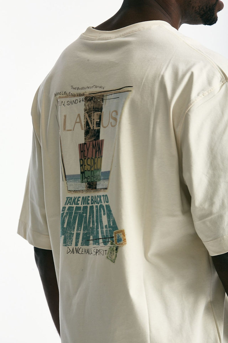 T-shirt con stampa in cotone panna men Laneus - 4