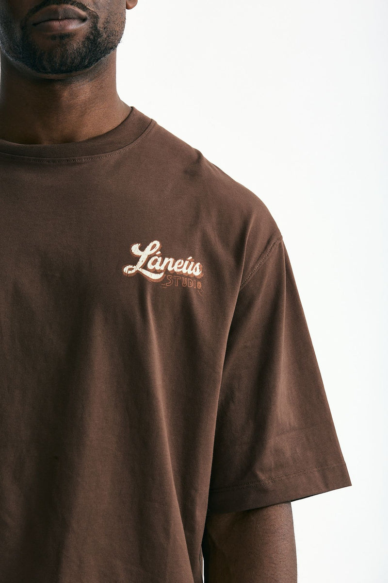 T-shirt con stampa in cotone marrone men Laneus - 5
