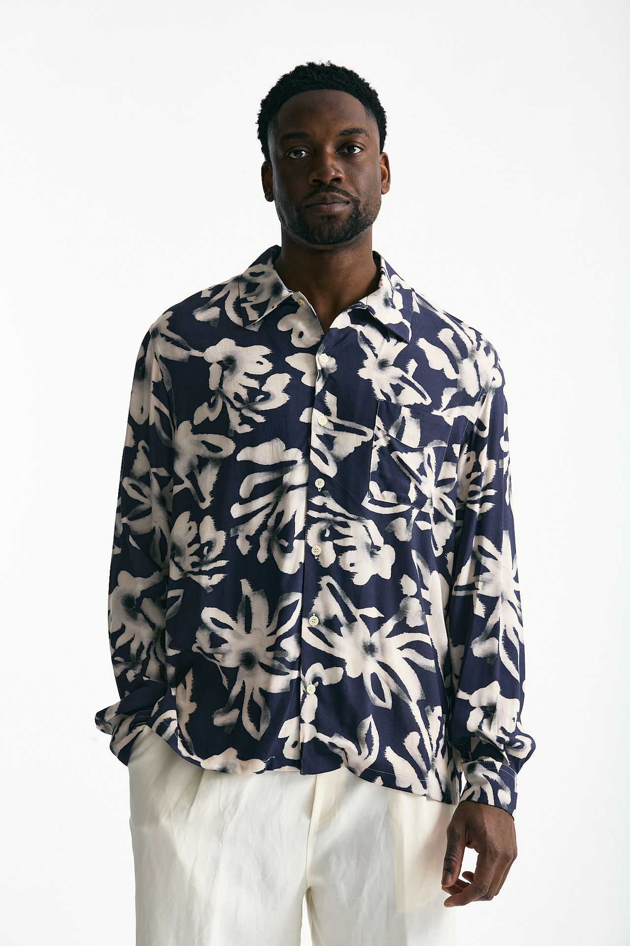 Camicia in viscosa e lino fantasia men Laneus - 1