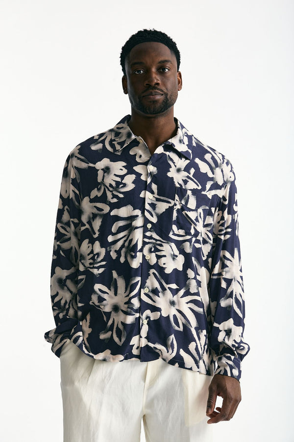 Camicia in viscosa e lino fantasia men Laneus