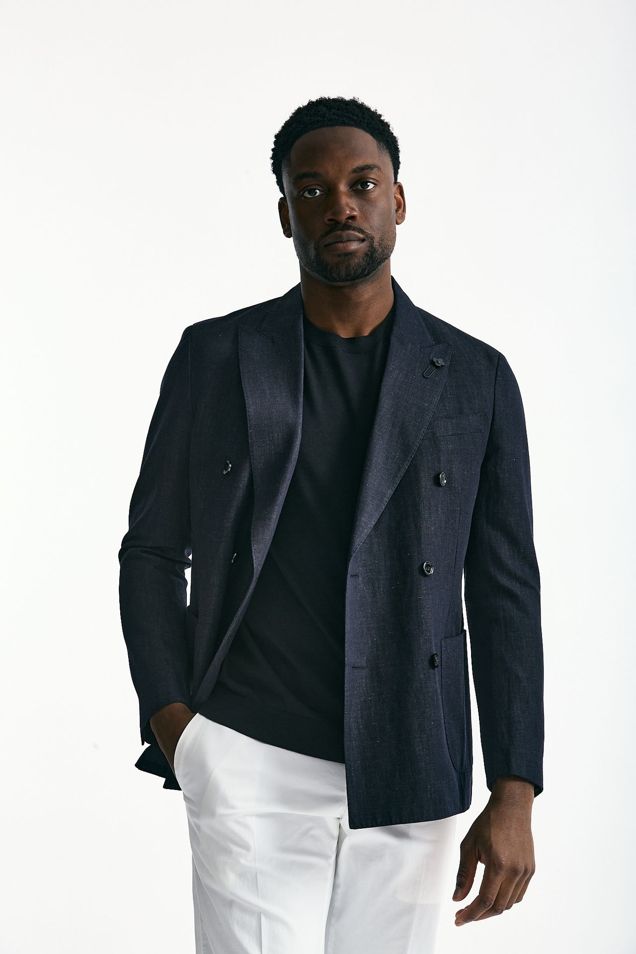 Giacca doppiopetto in cotone e lino Blu denim men Lardini - 1