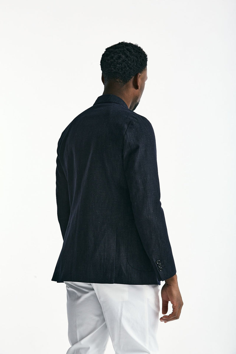 Giacca doppiopetto in cotone e lino Blu denim men Lardini - 3