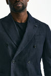 Giacca doppiopetto in cotone e lino Blu denim men Lardini - 7