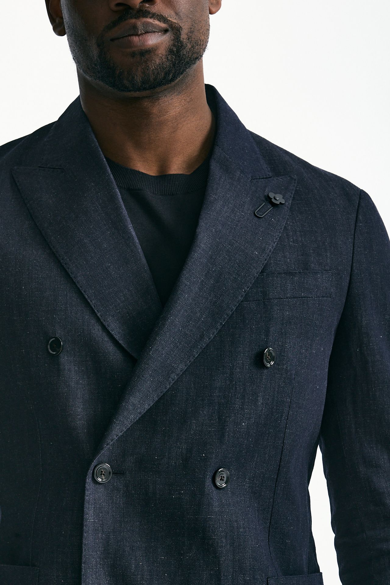 Giacca doppiopetto in cotone e lino Blu denim men Lardini - 7