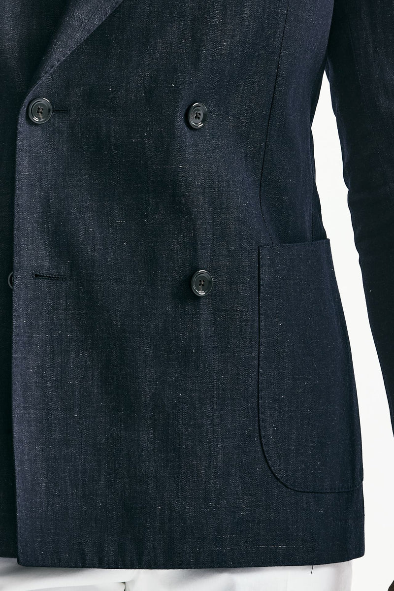 Giacca doppiopetto in cotone e lino Blu denim men Lardini - 8