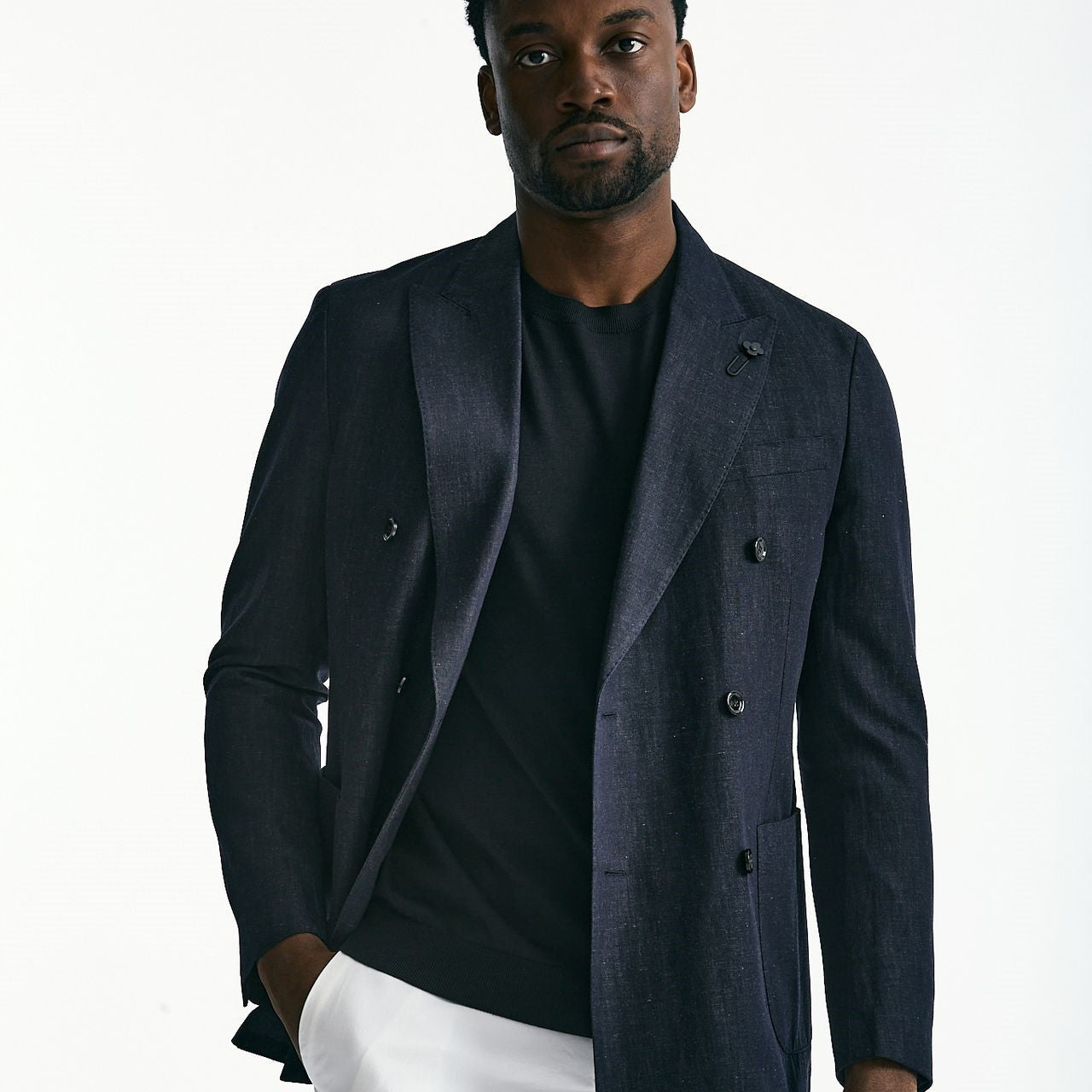 Giacca doppiopetto in cotone e lino Blu denim men Lardini - 10