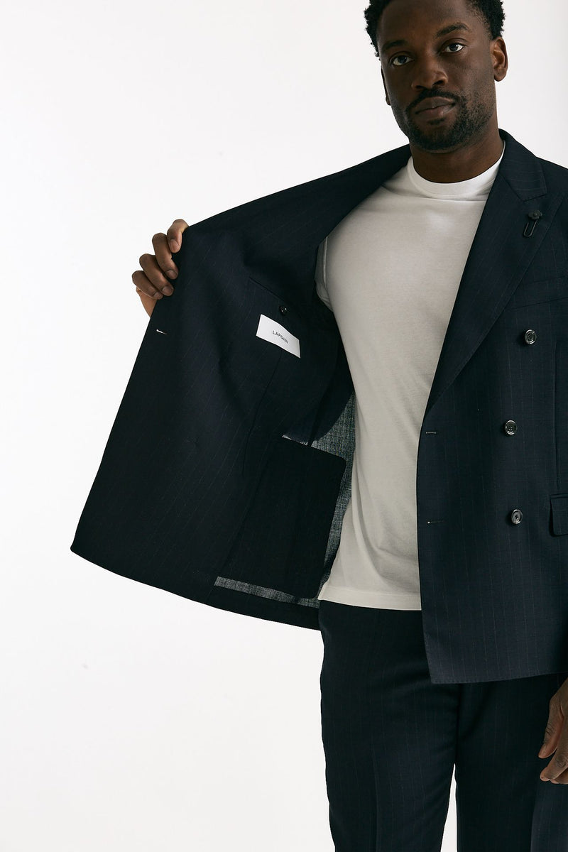 Abito doppiopetto blu gessato men Lardini - 6