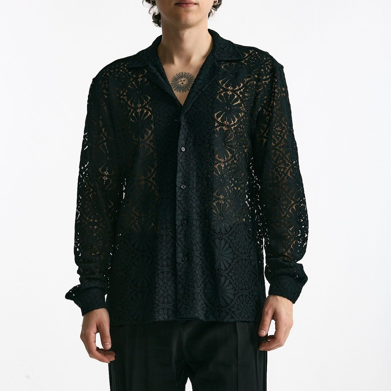 Camicia traforata in viscosa nero men Marsēm - 6