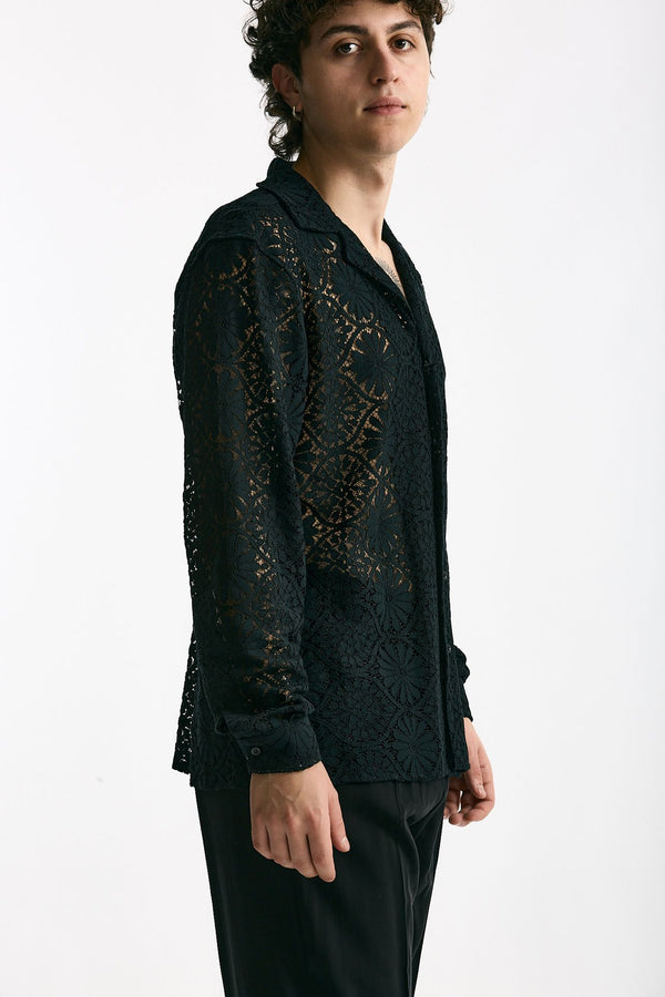 Camicia traforata in viscosa nero men Marsēm