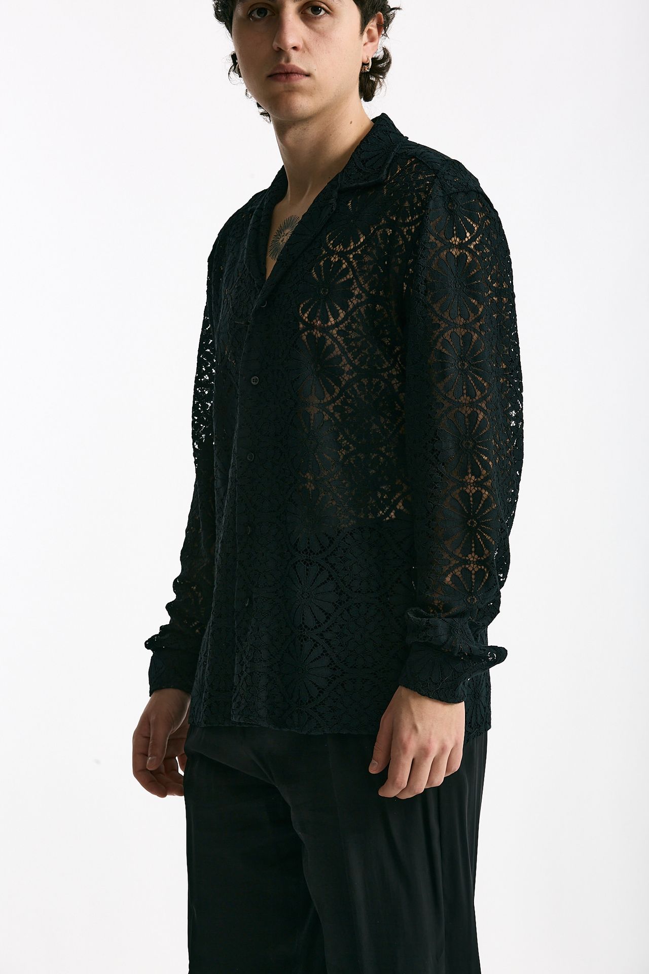 Camicia traforata in viscosa nero men Marsēm - 4
