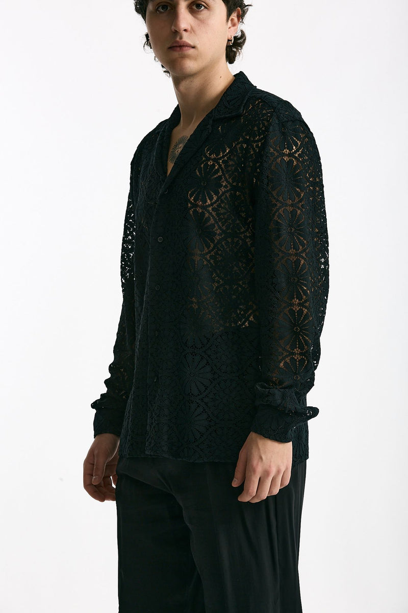 Camicia traforata in viscosa nero men Marsēm - 4