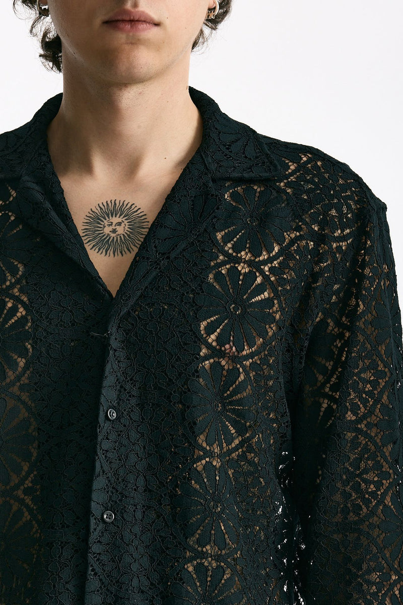 Camicia traforata in viscosa nero men Marsēm - 5