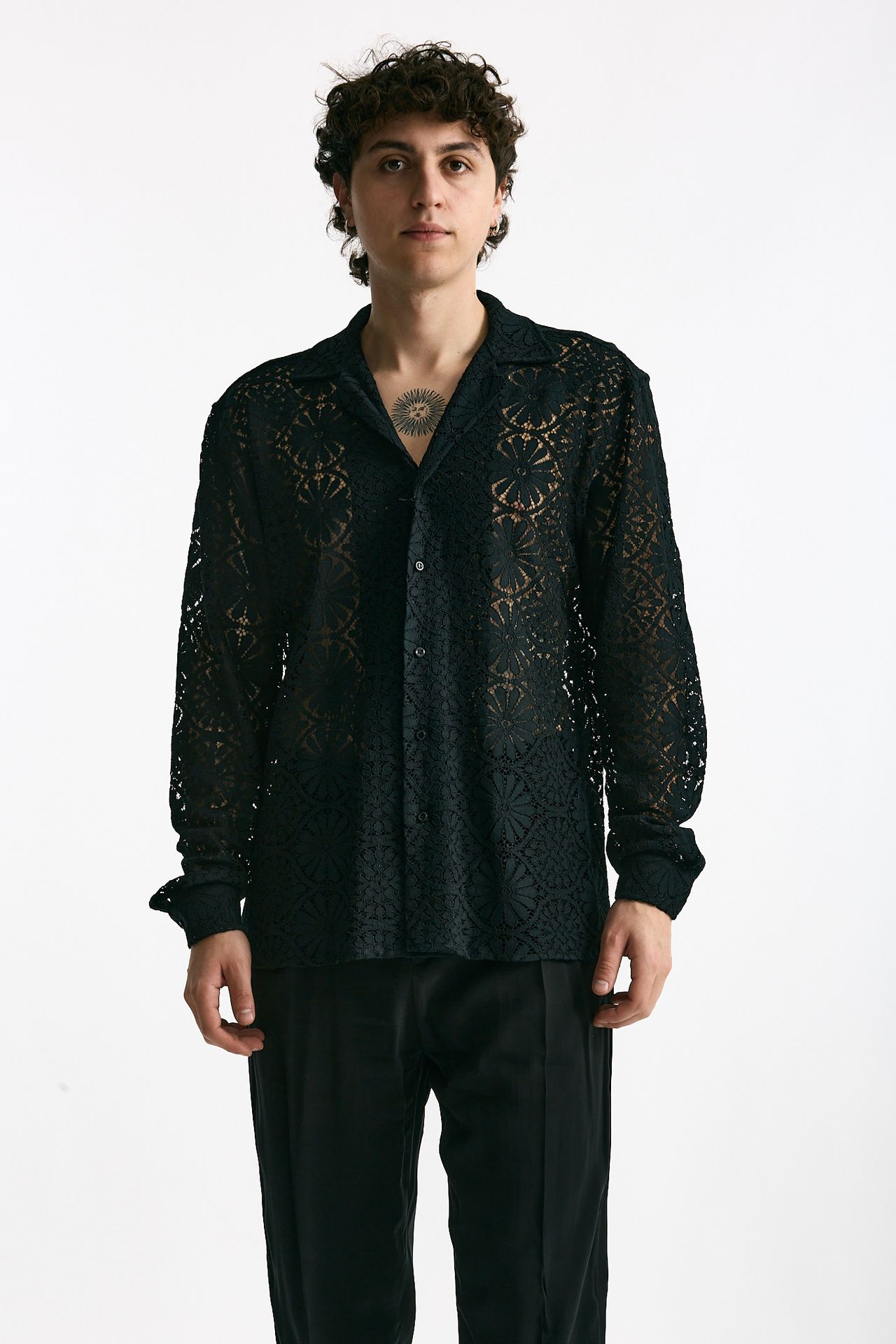 Camicia traforata in viscosa nero men Marsēm - 1