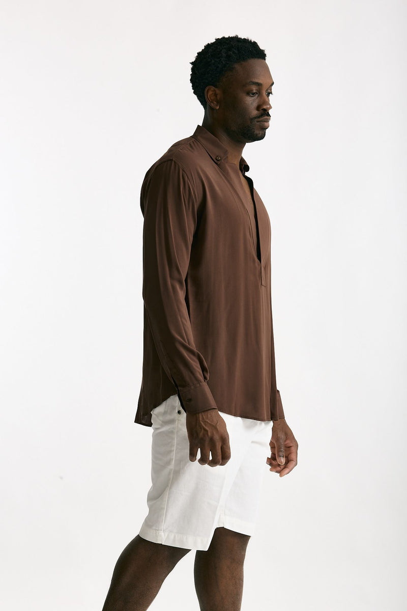 Camicia in viscosa marrone men Marsēm - 4