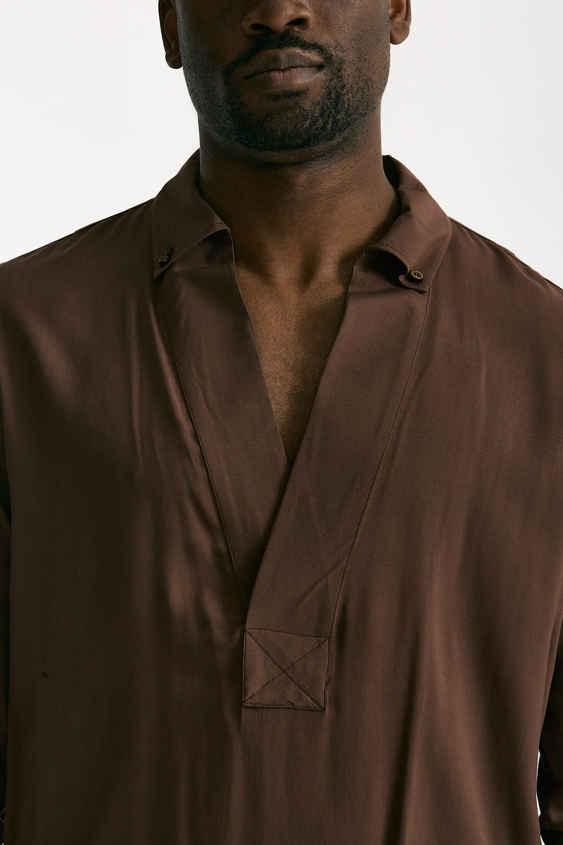 Camicia in viscosa marrone men Marsēm - 5
