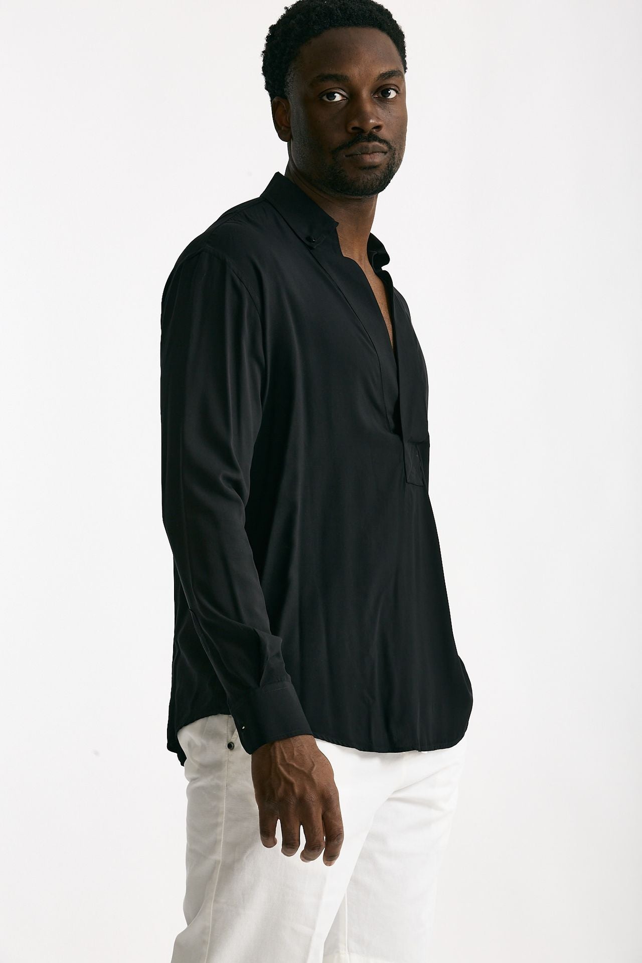 Camicia in viscosa nero men Marsēm - 4