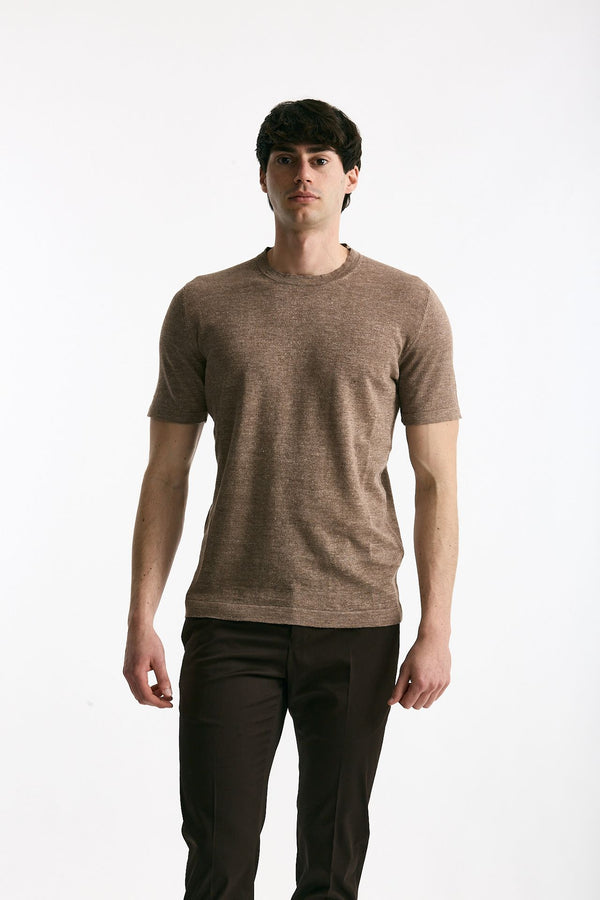 T-shirt in lino e cotone marrone chiaro men Mauro ottaviani