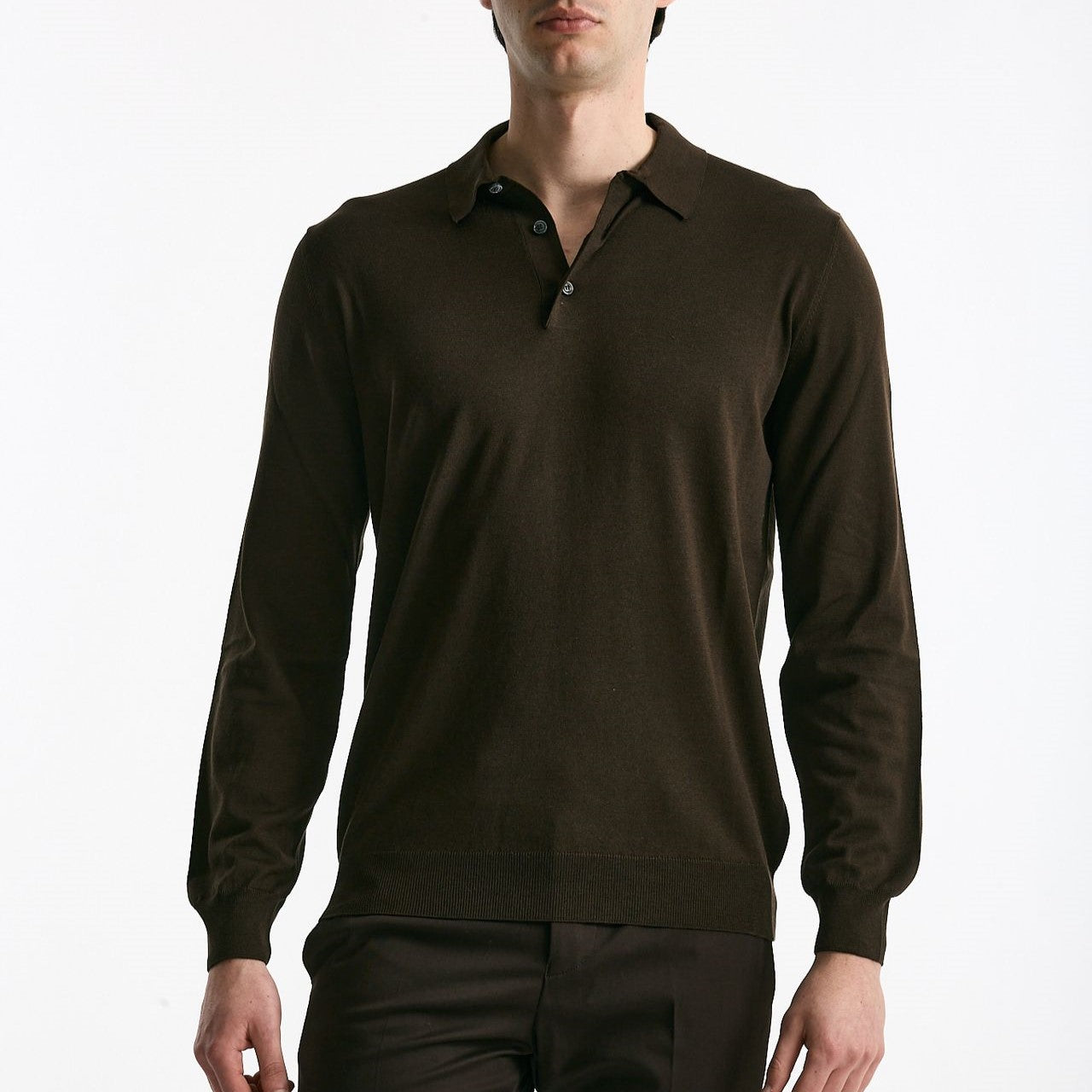 Polo in seta e cotone marrone men Mauro ottaviani - 6